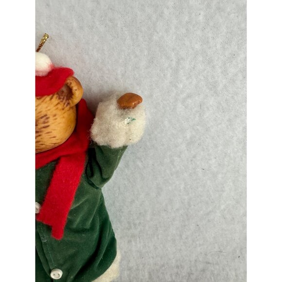 Enesco Porcelain Teddy Bear Green Coat Red Scarf Christmas 6” Ornament - Picture 5 of 7